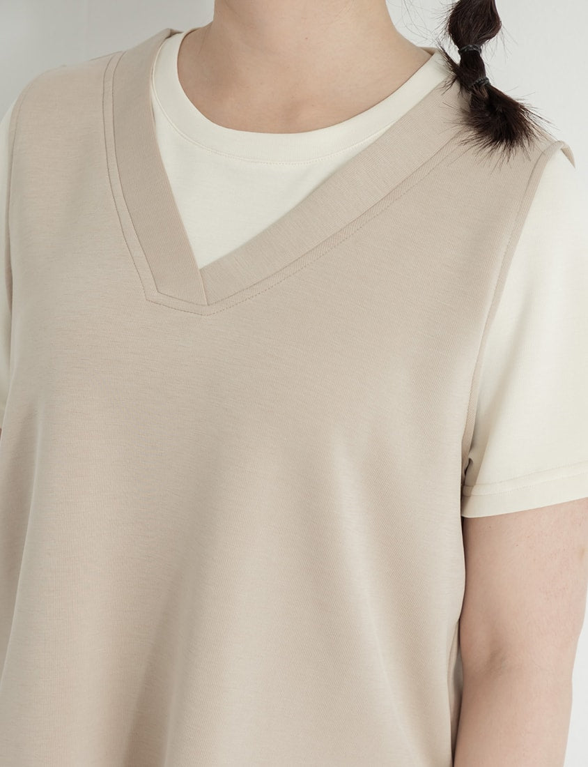 Instant Icy Cooling Cloud Cotton Faux Two Piece Plus Size Tee