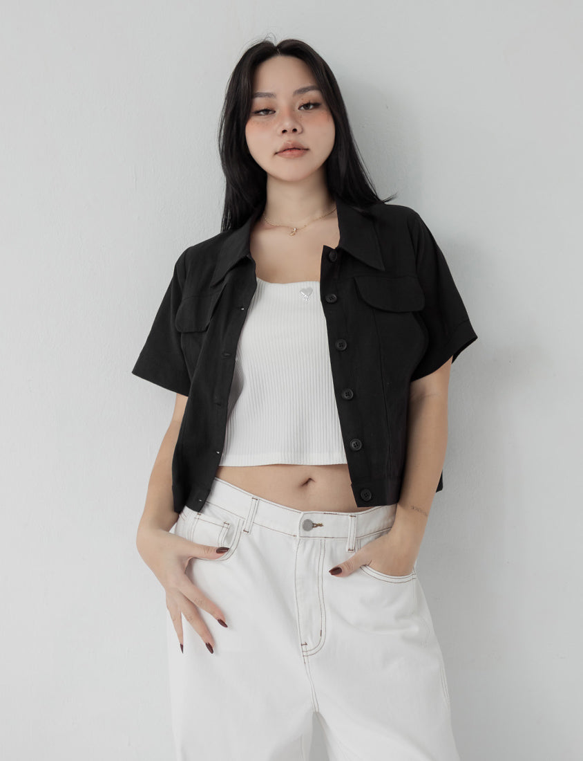 Spring Cotton Linen Stitch Plus Size Short Sleeve Shirt