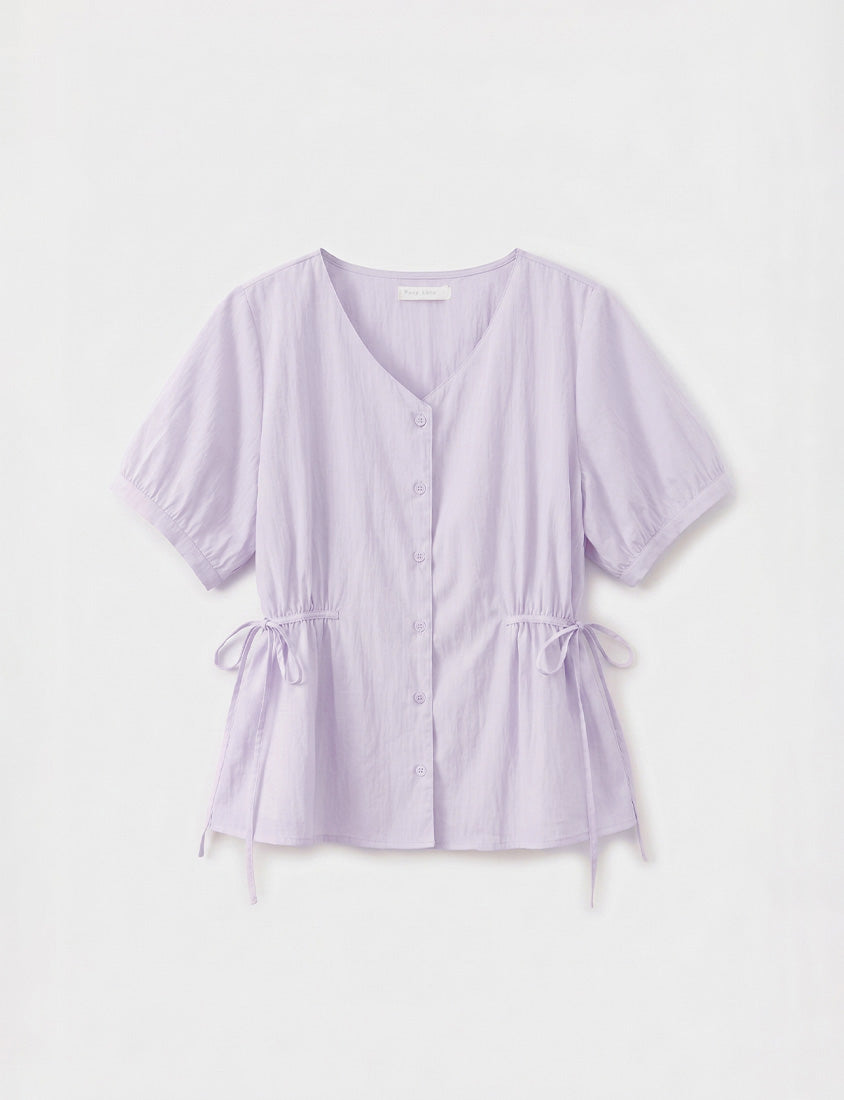 V-Neck Button Front Tie Waist Plus Size Top