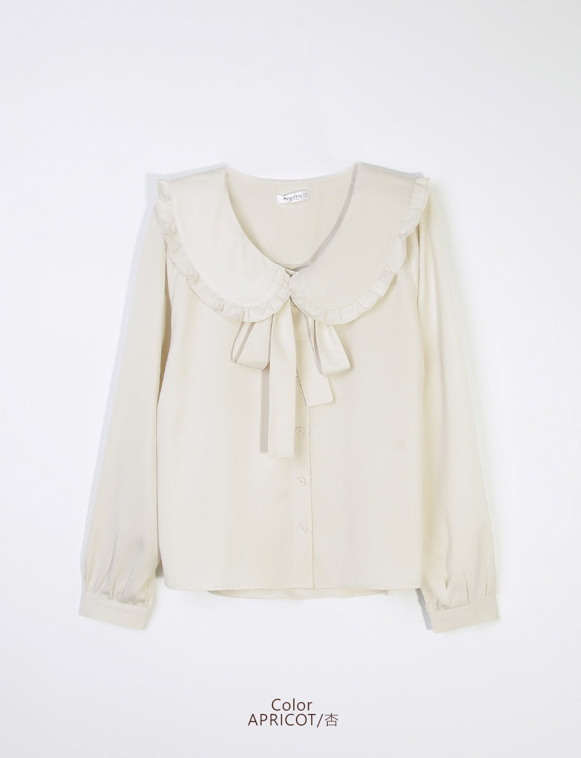 Satin Ruffle Fairy Collar Plus Size Blouse (with Tie)