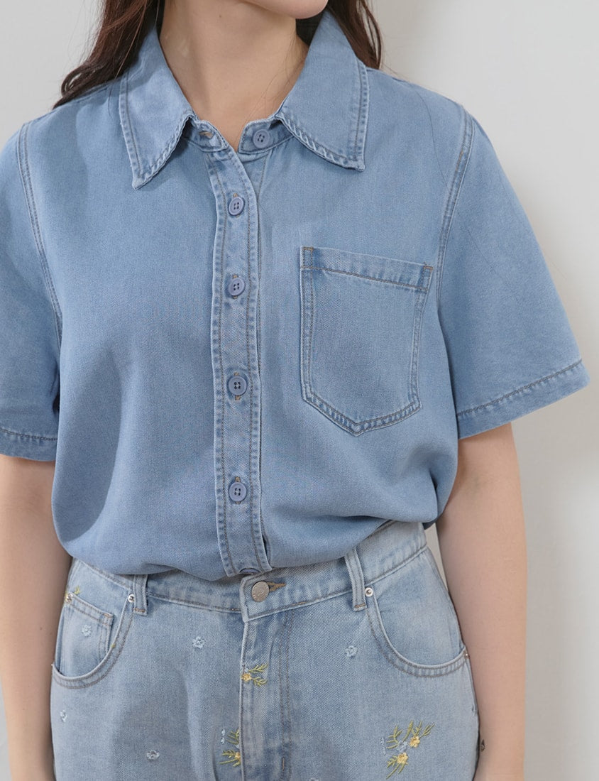 Cooling Tencel Silky Denim Plus Size Shirt