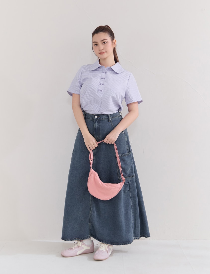 Cooling Lyocell Silky Denim Utility Plus Size Maxi Skirt