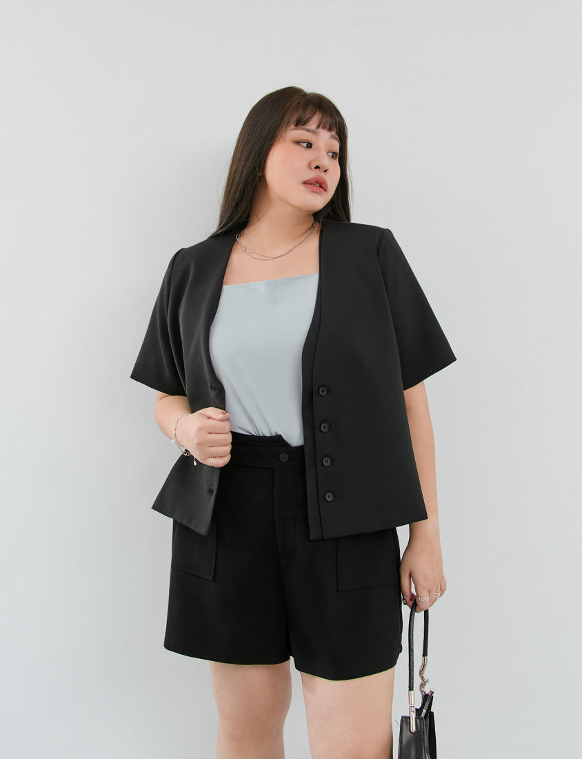 MISS. Double Placket Collarless Plus Size Blazer