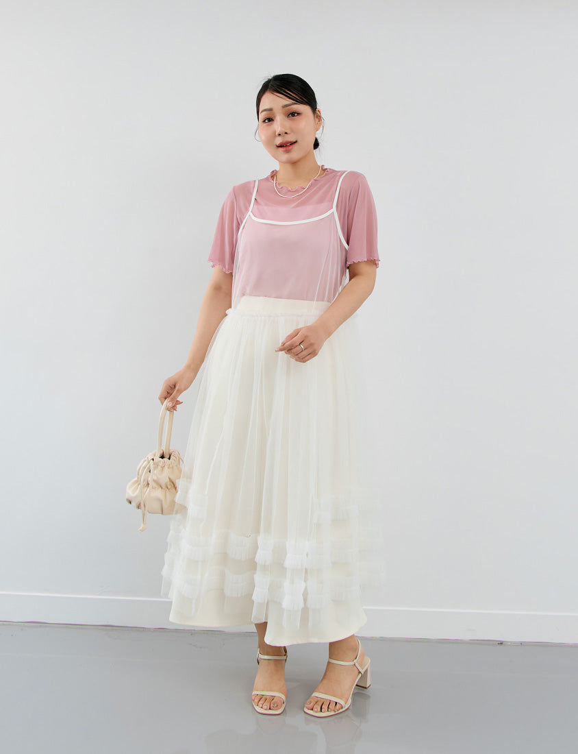 MISS. Ruffle Trim Sheer Plus Size Short Sleeve Top