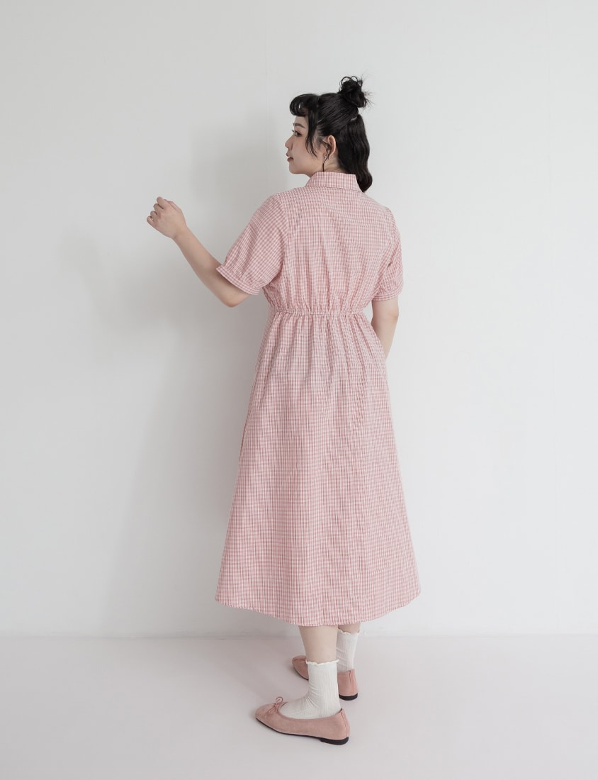 Collared Button-Up Gingham Plus Size Maxi Dress
