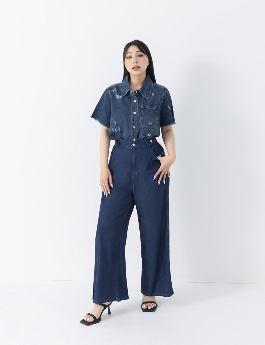 Lightweight Tencel Silky Denim Slit Plus Size Pants