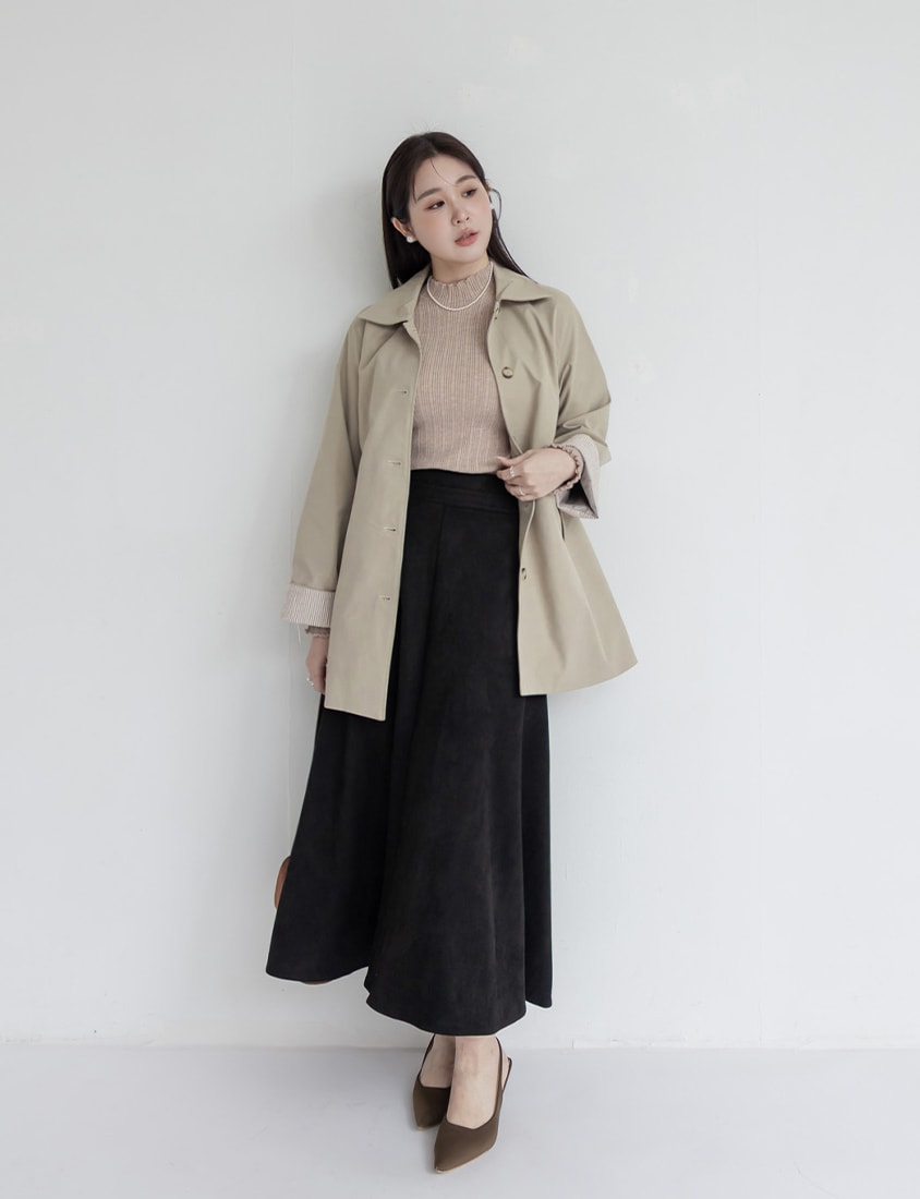 MISS.Korean Style Textured Mid-Length Plus Size Trench Coat (With Belt)