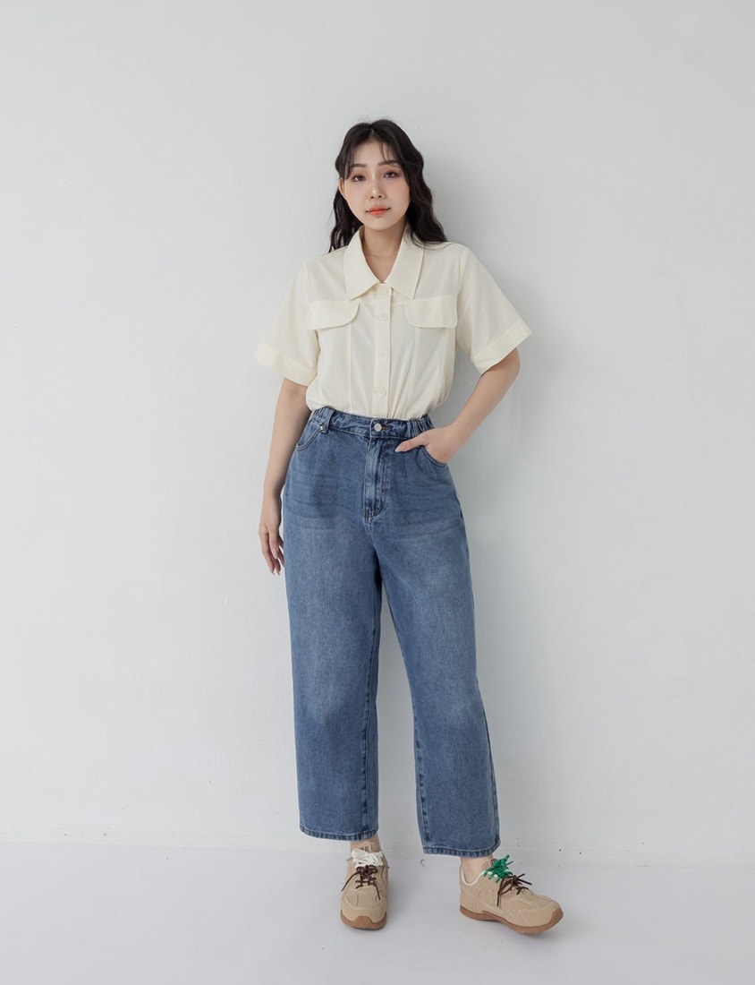 Spring Cotton Linen Stitch Plus Size Short Sleeve Shirt