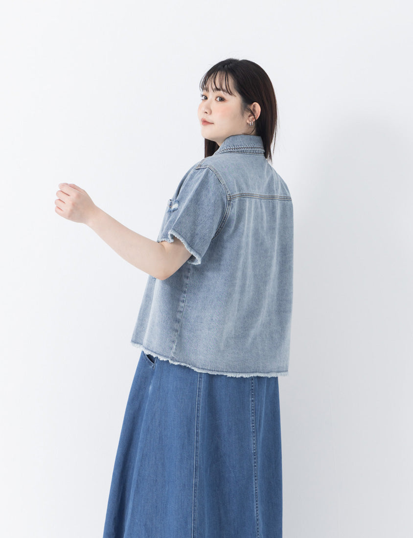 Tencel Silky Denim Distressed Plus Size Shirt Jacket