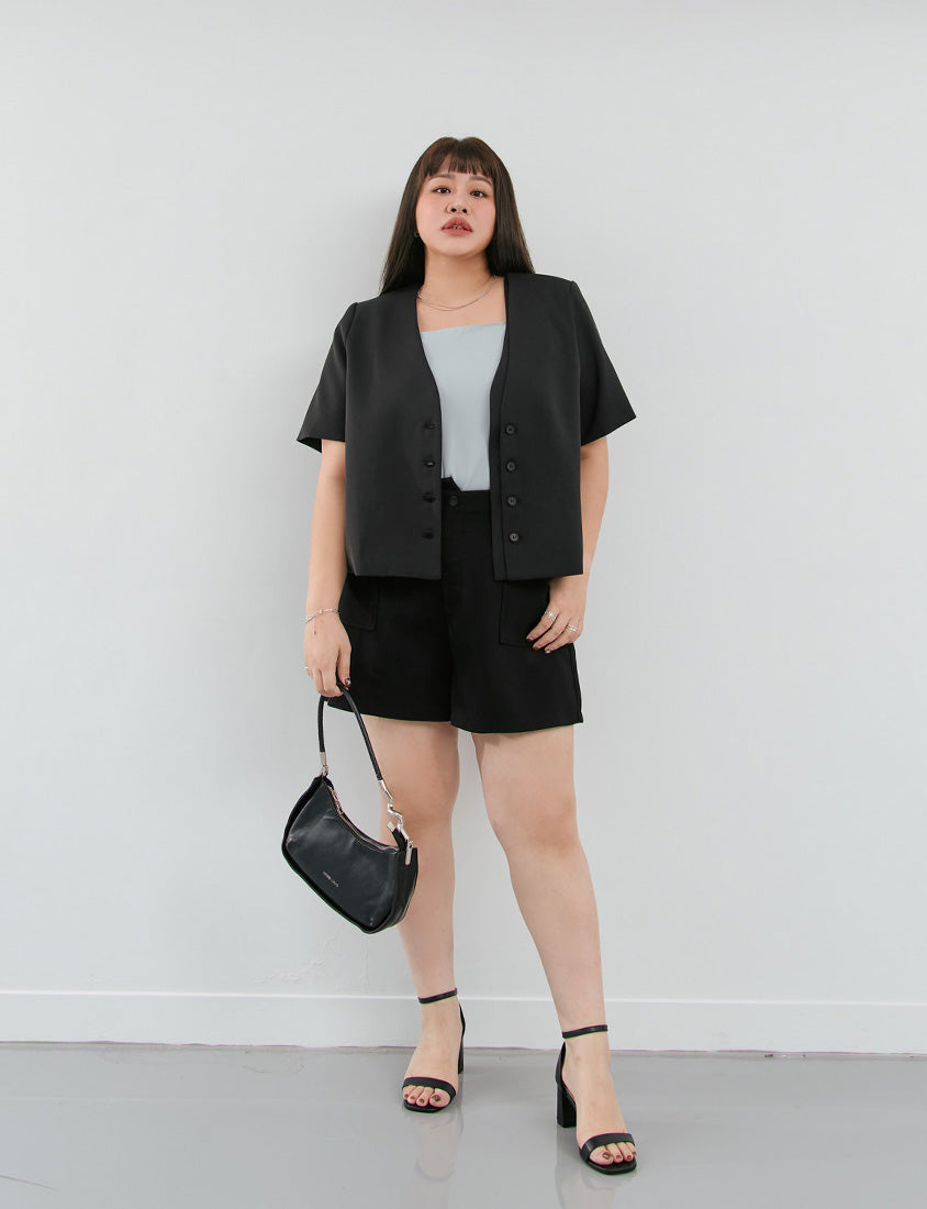 MISS. Double Placket Collarless Plus Size Blazer