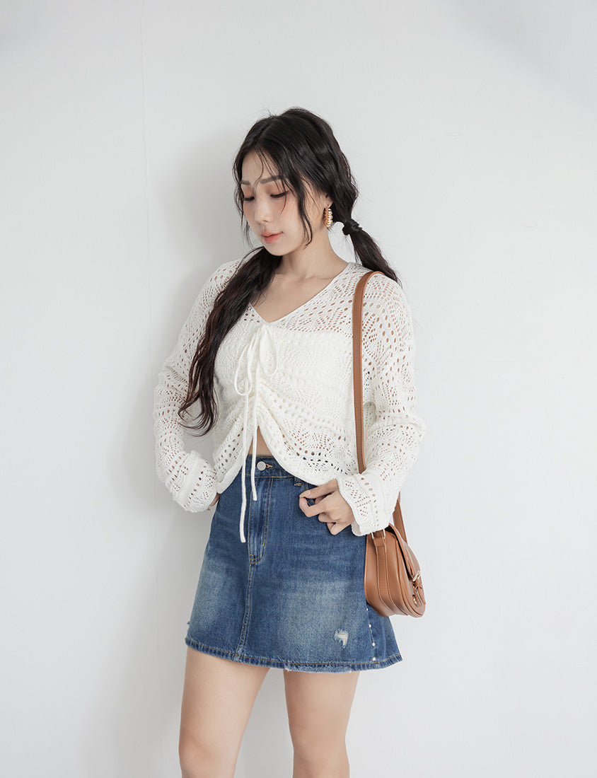 MUA! Side Pearl Studded Distressed Denim Plus Size Mini Skirt