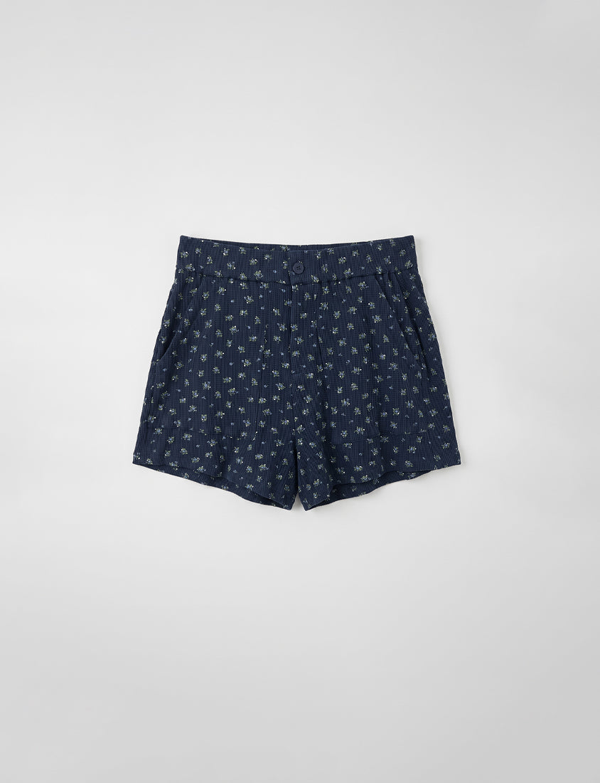 Sweet Floral Waffle Plus Size Shorts