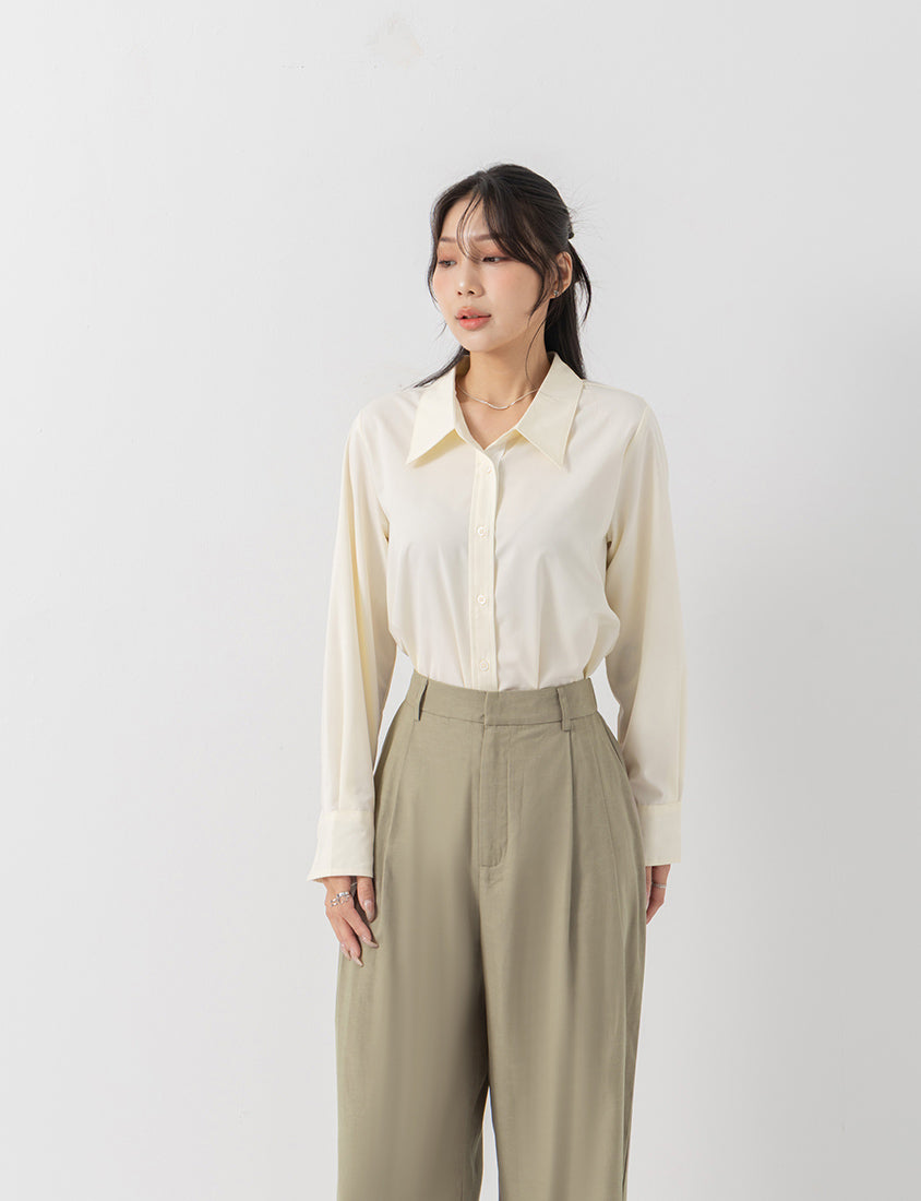 MISS. Easy-Care Contrast Color Long Sleeve Plus Size Shirt
