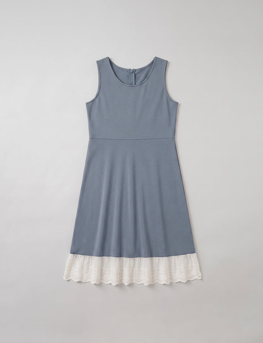 Creamy Cloud Cotton Lace Panel Plus Size Maxi Dress