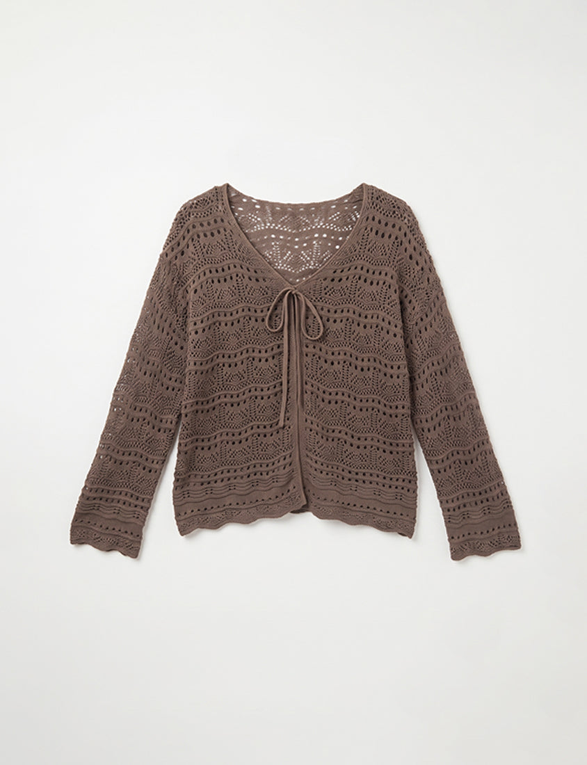MUA! Lace Openwork Drawstring Knit Plus Size Top