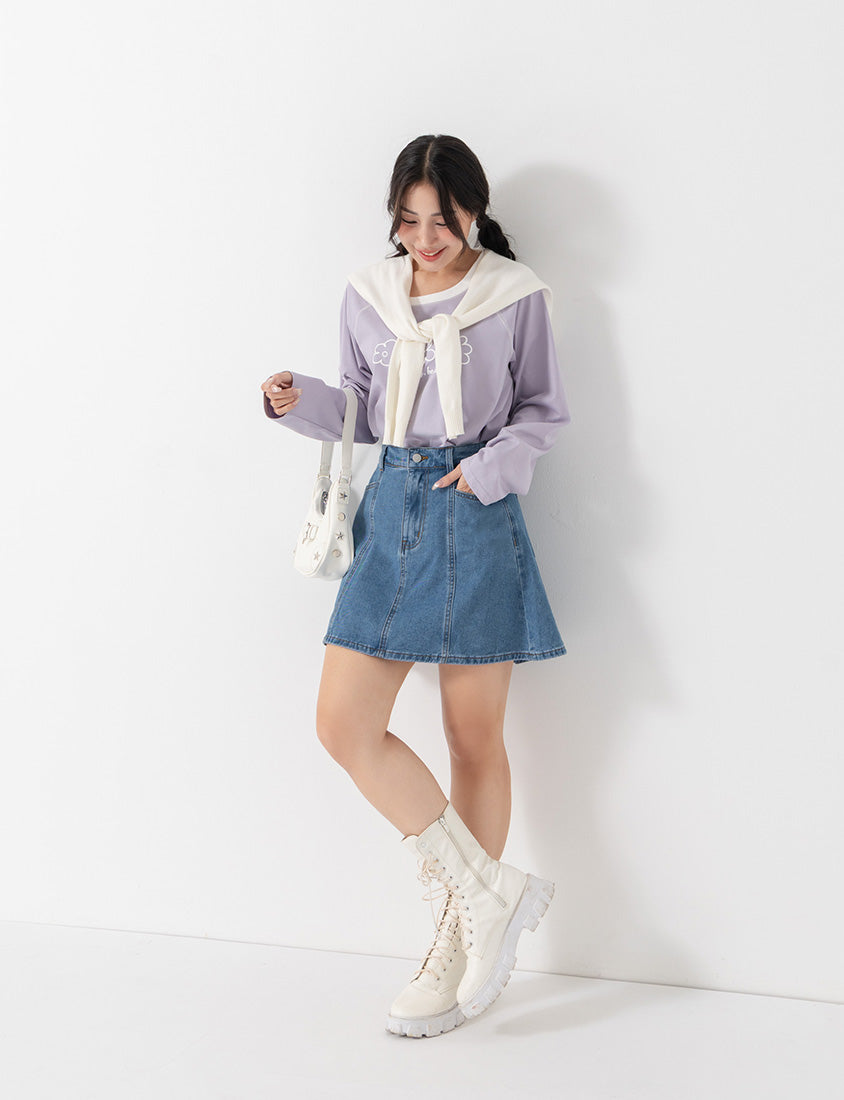 Pear-Shaped Friendly! Perfect Fit Seamed A-Line Denim Plus Size Mini Skirt