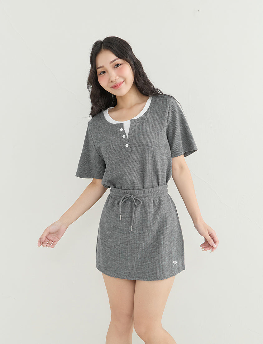Waffle Knit Butterfly Embroidered Plus Size Skort