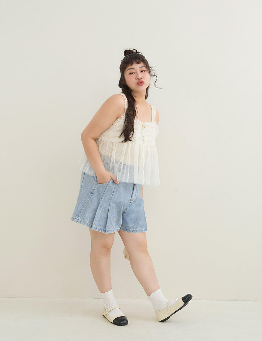 2-Way Japanese Polka Dot Mesh Plus Size Cami Top