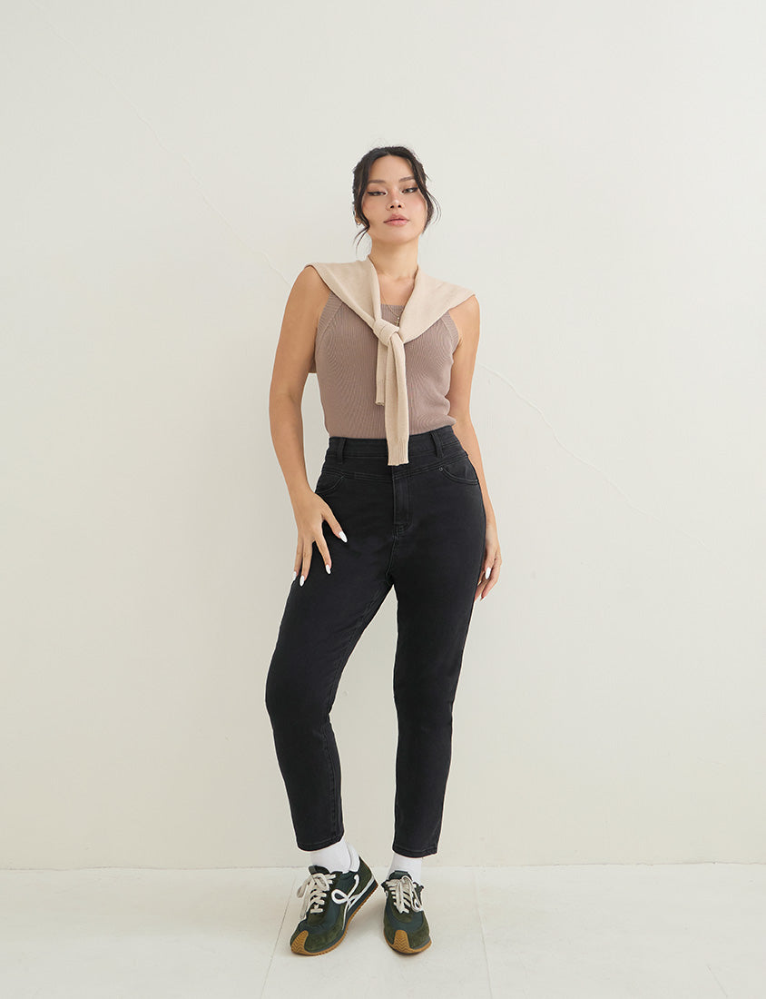 High-Waist Stretch Slim-Leg Plus Size Pants (Long)