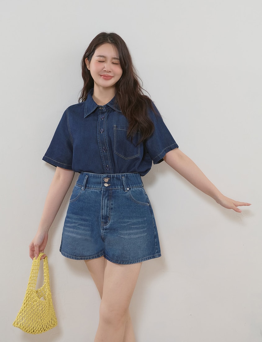 High Waist Hip-Lifting Stitch Plus Size Denim Shorts