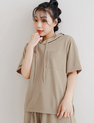 Reverse Square Pocket Plus Size Hooded Top