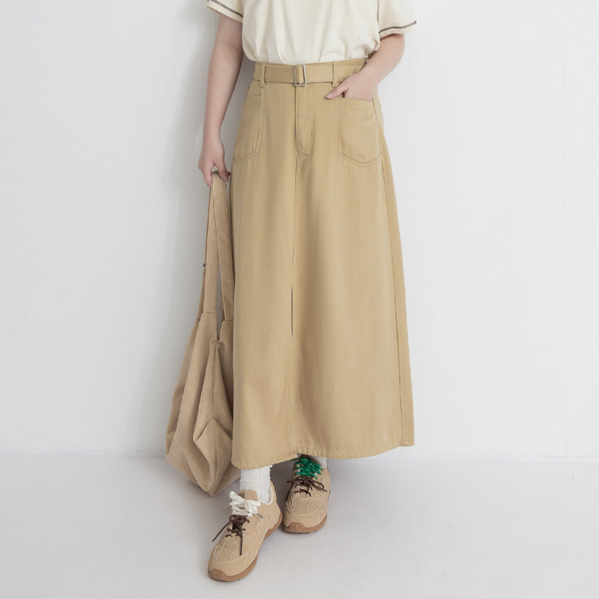 Lyocell Twill A-Line Plus Size Maxi Skirt (With Belt)