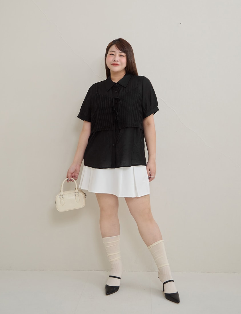 MISS. Faux Two Piece Sheer Plus Size Shirt (with Inner Tank Top)