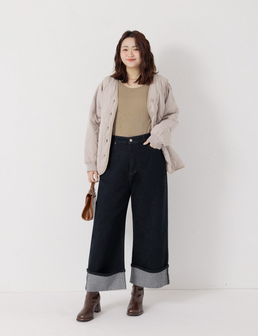 Sheer Tencel Wool Crew Neck Plus Size Long Sleeve Top