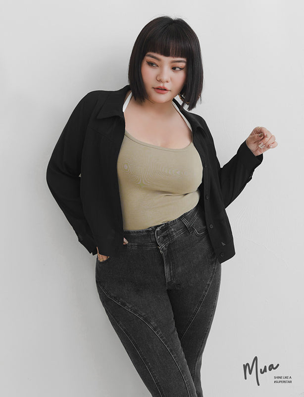 MUA! Sheer Textured Stitch Plus Size Cropped Jacket