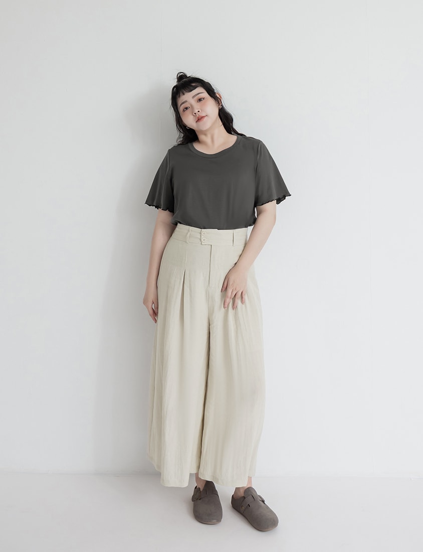High Waist Slim Fit Lyocell Linen Cropped Plus Size Wide Leg Pants