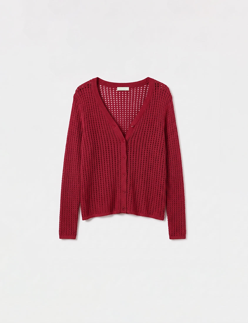 V-Neck Ice Silk Openwork Knit Plus Size Cardigan