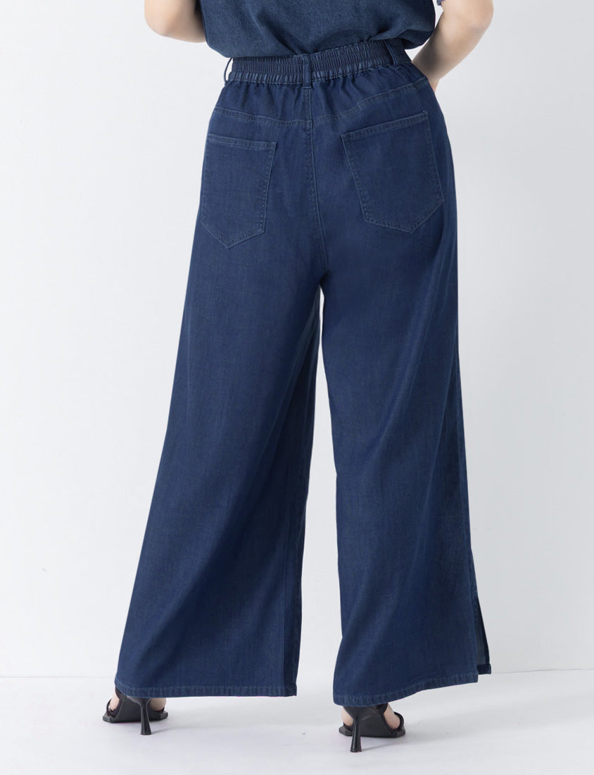 Lightweight Tencel Silky Denim Slit Plus Size Pants