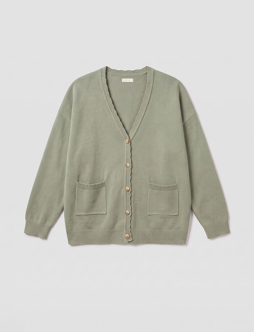 Cute Lettuce Trim V-Neck Knit Plus Size Cardigan