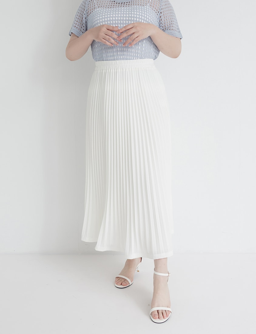 Elegant Flowy Elastic Waist Pleated Plus Size Maxi Skirt