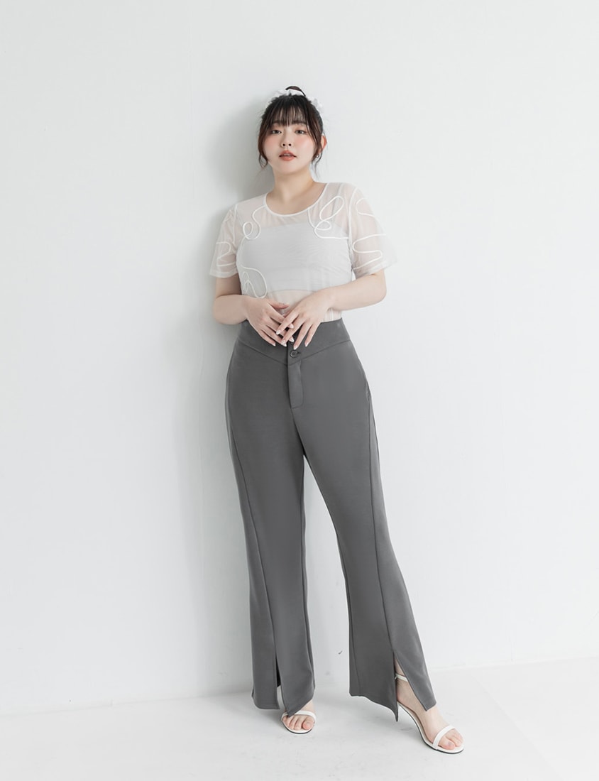 Japanese Style Wavy Line Sheer Textured Plus Size Top