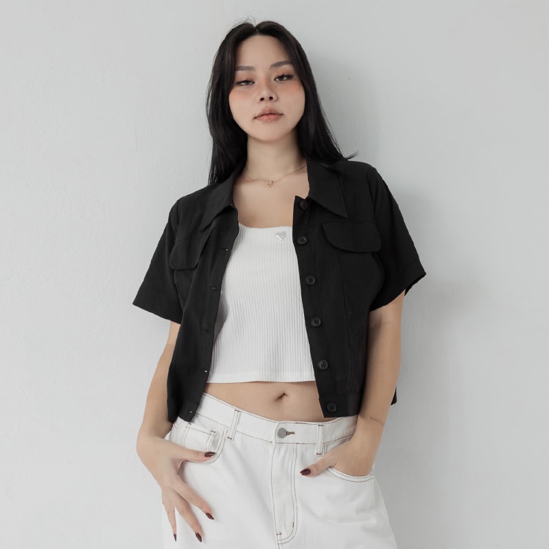 Spring Cotton Linen Stitch Plus Size Short Sleeve Shirt