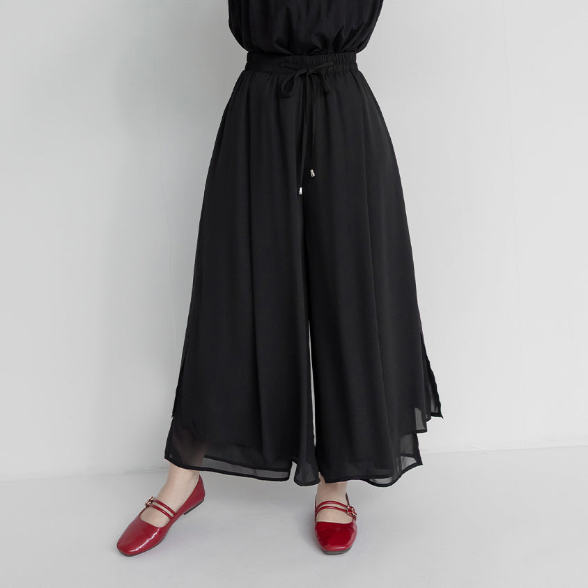 Flowy Layered Chiffon Plus Size Wide Leg Pants
