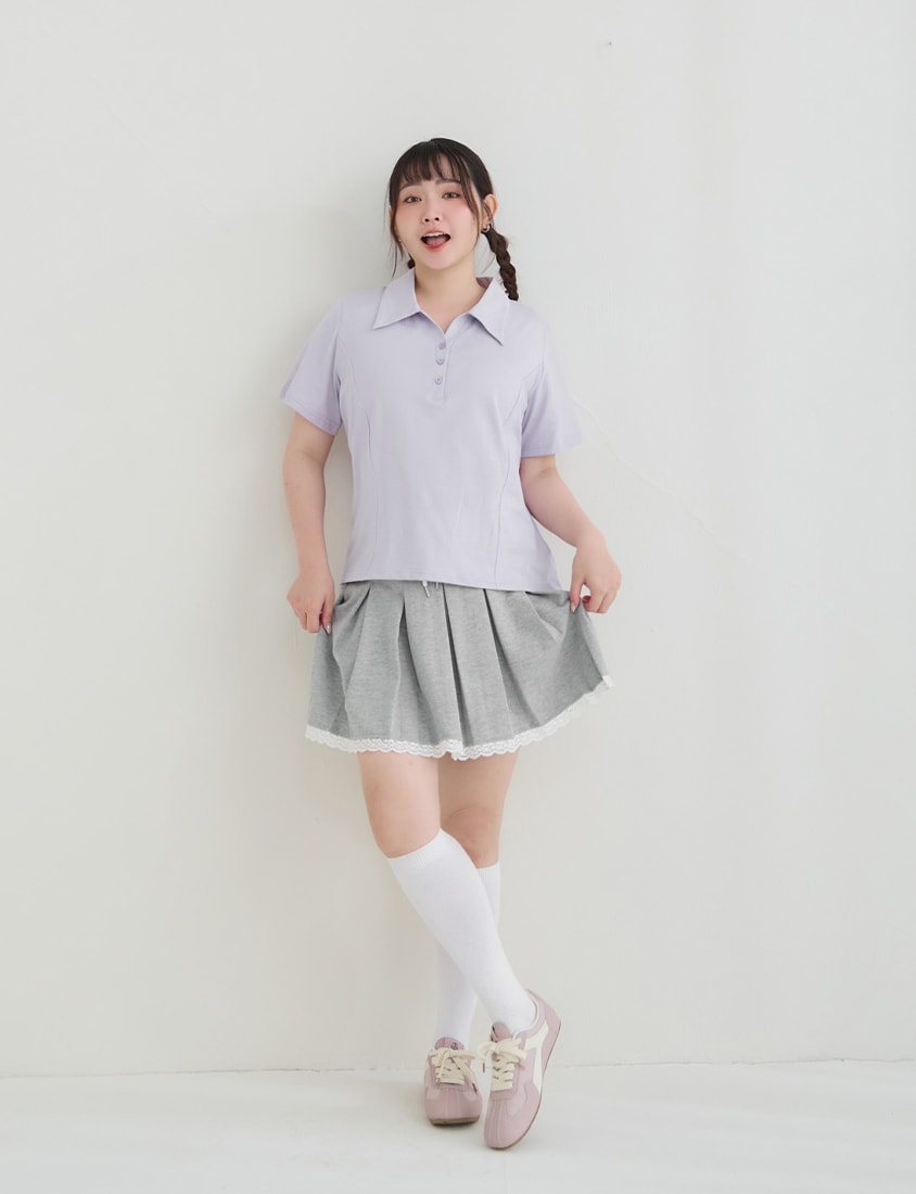 Sweet Lace Sporty Pleated Plus Size Mini Skirt