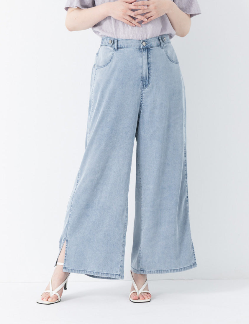 Lightweight Tencel Silky Denim Slit Plus Size Pants