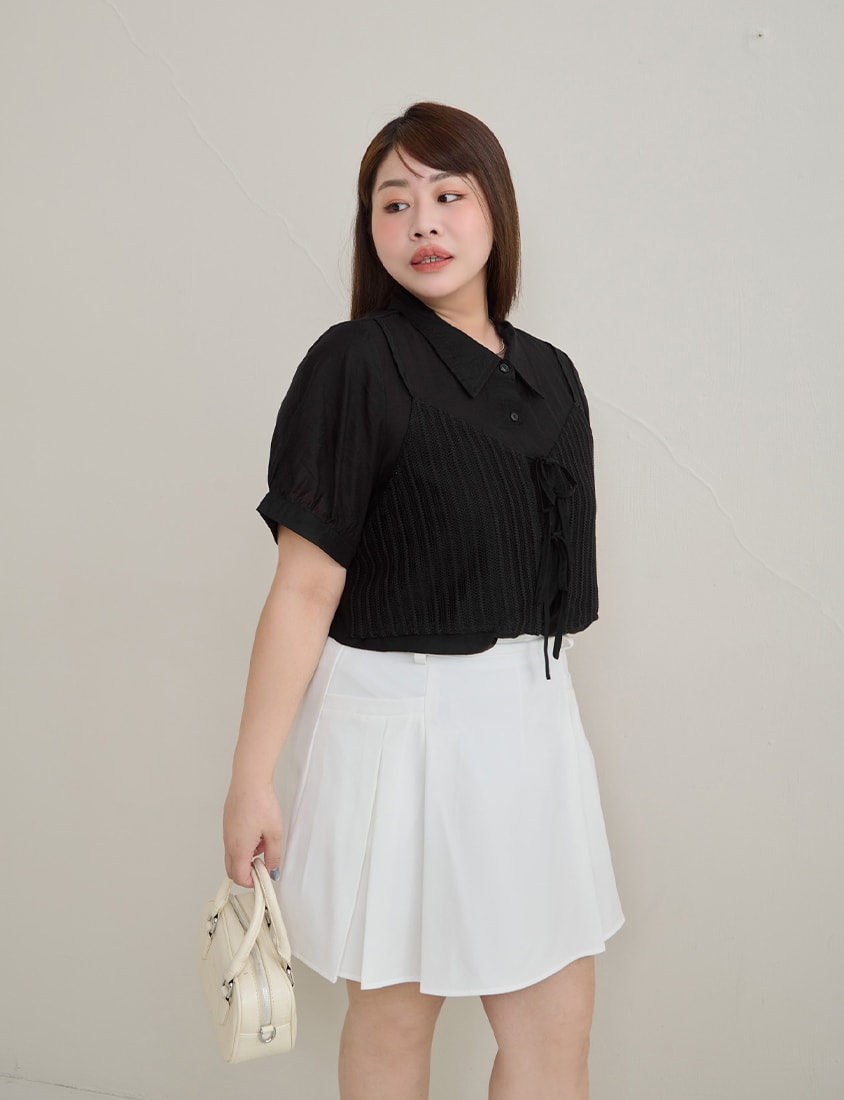 MISS. Faux Two Piece Sheer Plus Size Shirt (with Inner Tank Top)