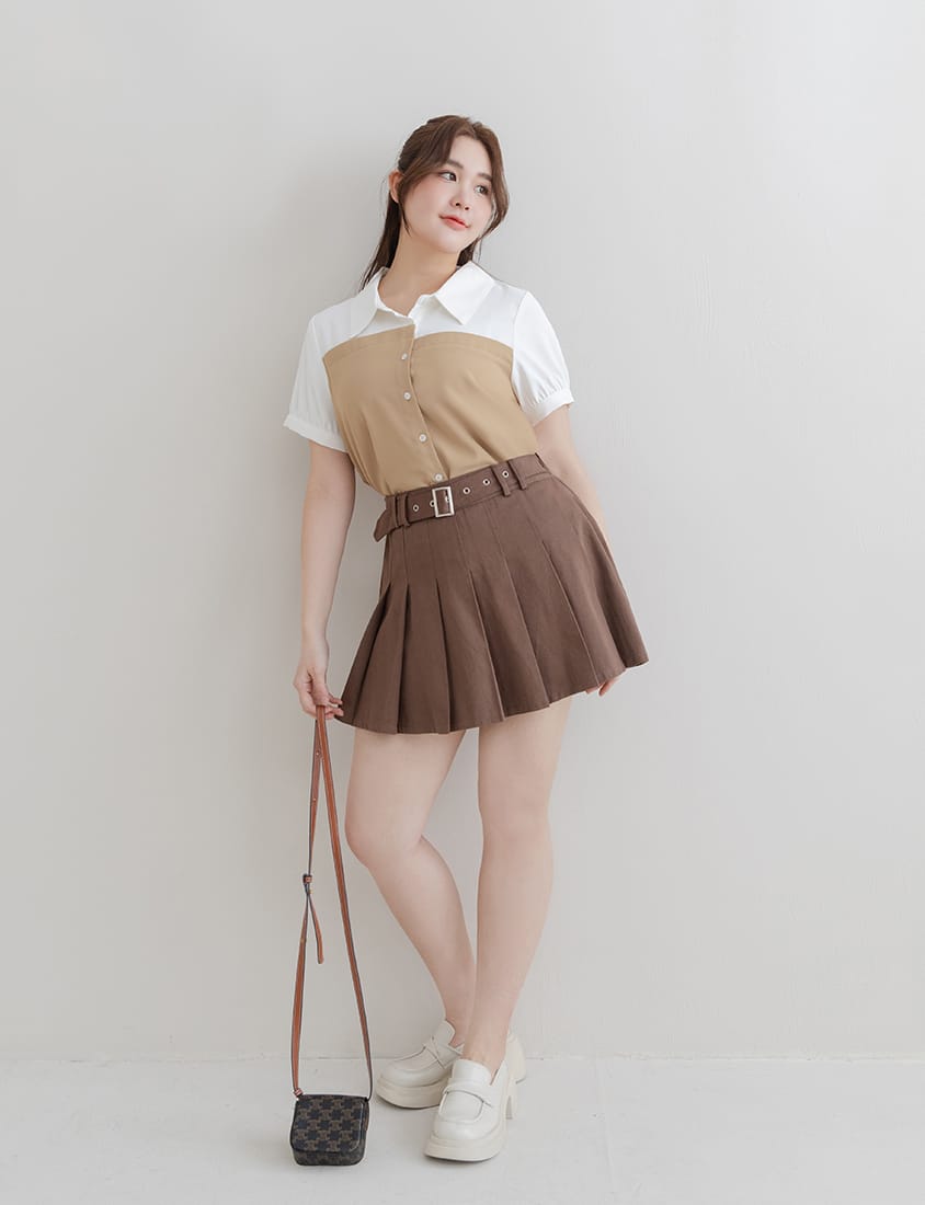 Faux Two-Piece Asymmetric Color-Block Plus Size Shirt