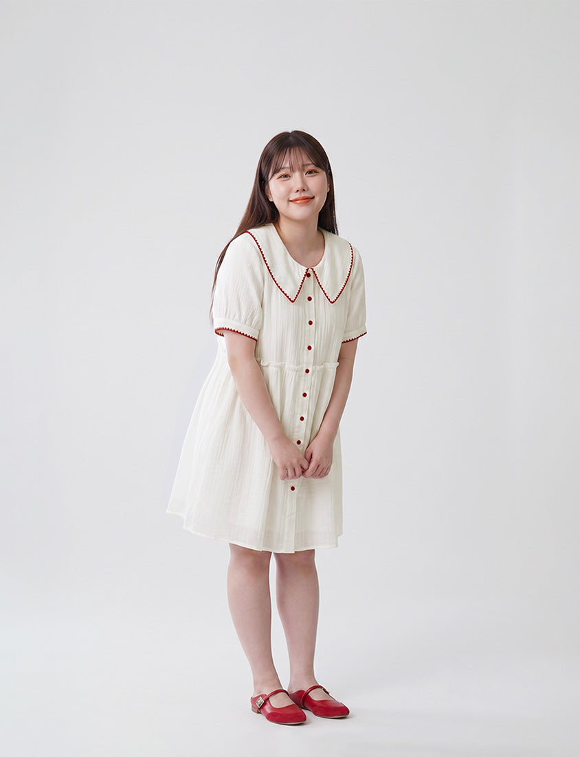 Crinkle Contrast Button-Up Plus Size Mini Dress