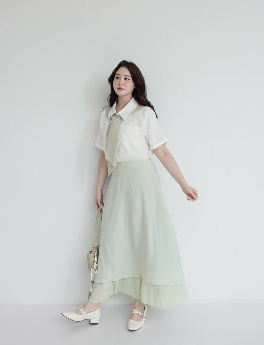 MISS. Elegant Pleated Chiffon Plus Size Maxi Skirt