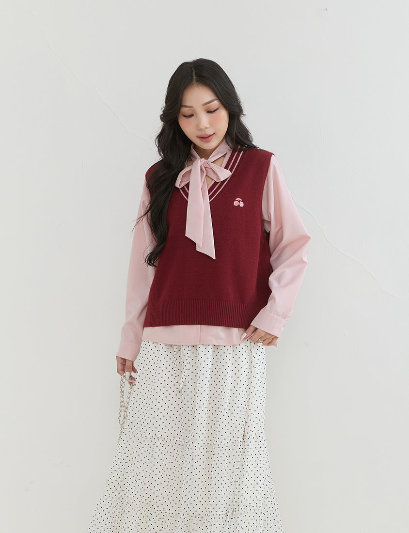 Korean Style Tie Neck Long Sleeve Plus Size Blouse