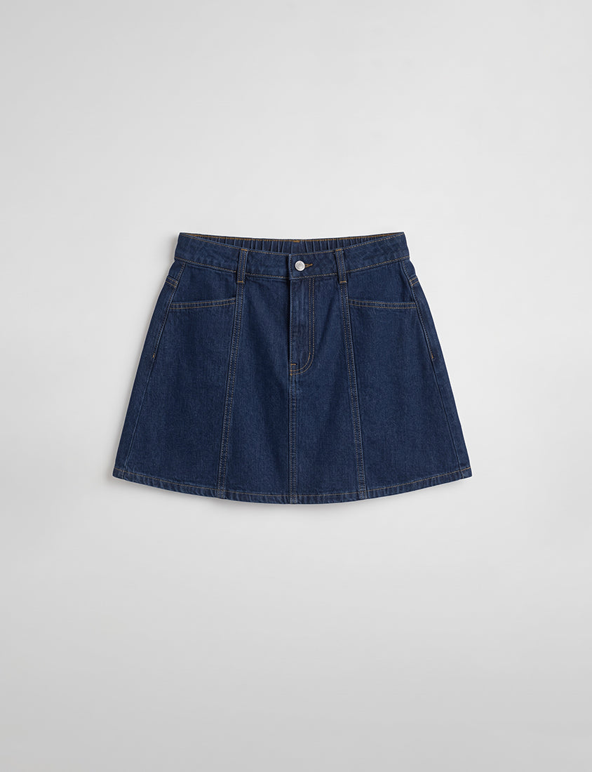 Apple-Shaped Friendly! Perfect Fit Seamed A-Line Denim Plus Size Mini Skirt