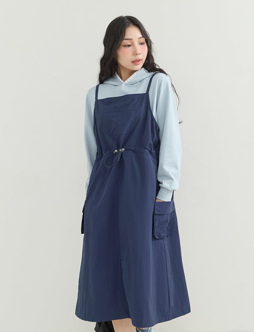 Vintage Utility Adjustable Strap Plus Size Maxi Dress