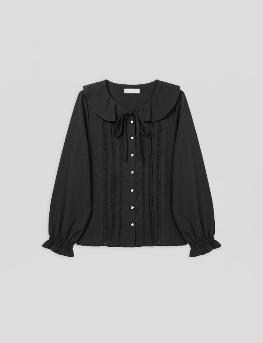 Romantic Ruffle Collar Lace Floral Button-Up Plus Size Blouse