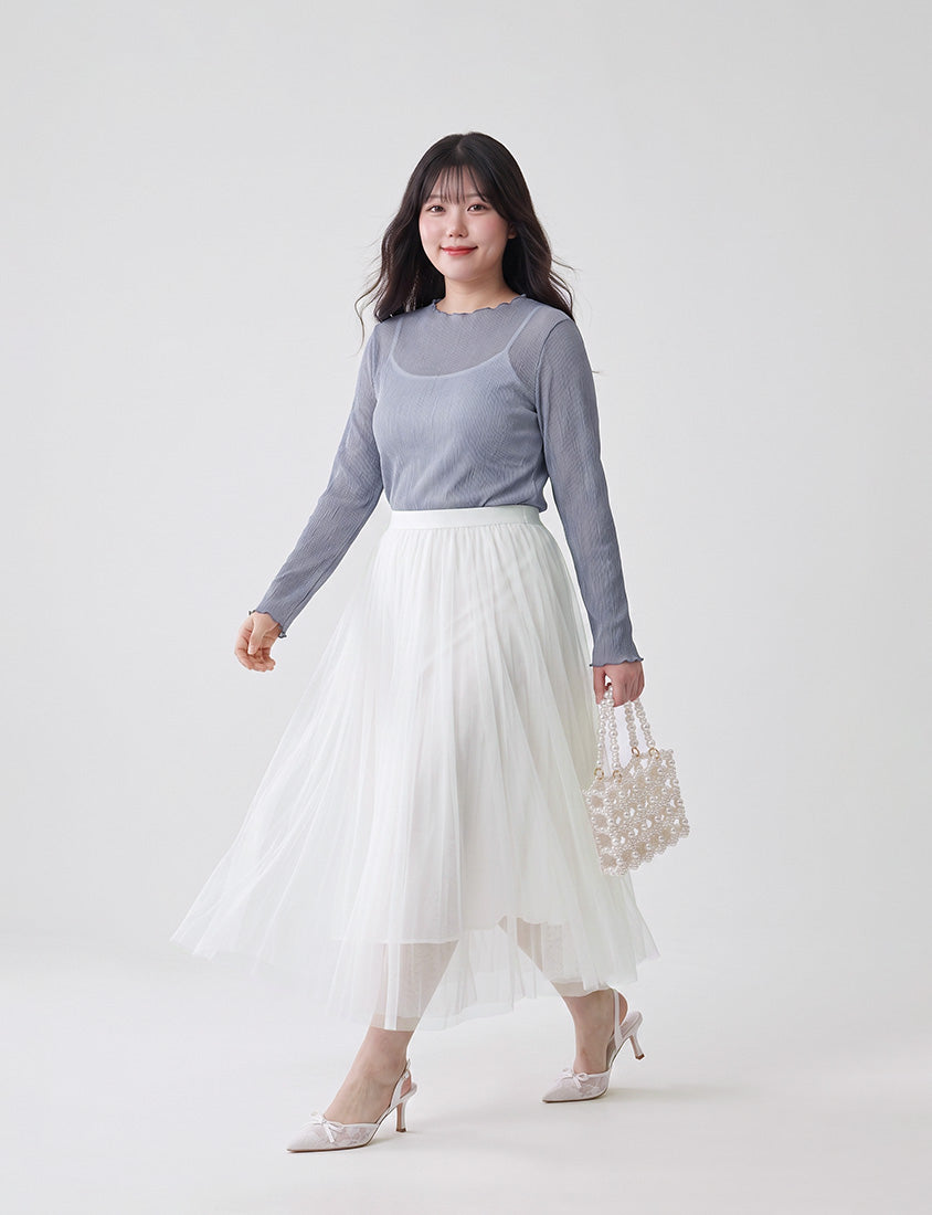 MISS. Ethereal Crinkle Sheer Mock-Neck Plus Size Top