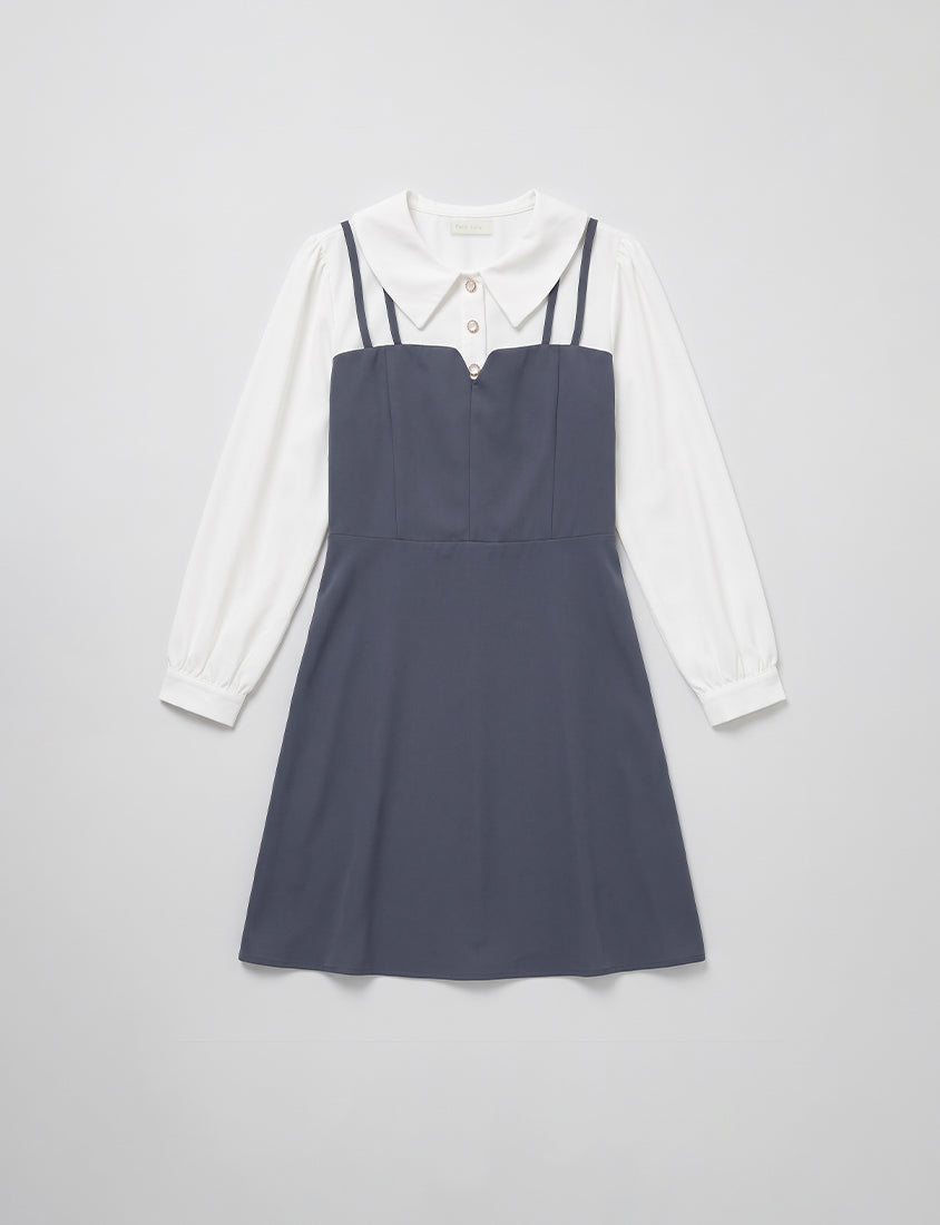 MISS. Smart Collared Faux Two-Piece Strap Plus Size Mini Dress