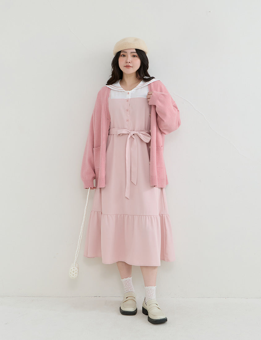 Cute Lettuce Trim V-Neck Knit Plus Size Cardigan